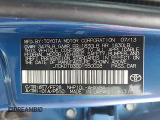 2013 Toyota Prius One with VIN JTDKDTB30D1550028, listed as a Copart auction lot 50266995 with 63,909 mi miles and Salvage Title. Bid and sale history available at carsss.com. Image 12.