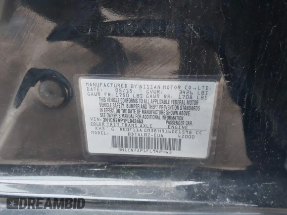 2015 Nissan Versa SV with VIN 3N1CN7AP1FL942463, listed as a IAAI auction lot 41882059 with 108,544 mi miles. Bid and sale history available at carsss.com. Image 9.