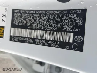 2023 Toyota Corolla LE with VIN JTDB4MEE4P3009298, listed as a Copart auction lot 48905545 with 19,807 mi miles and Salvage Title. Bid and sale history available at carsss.com. Image 14.