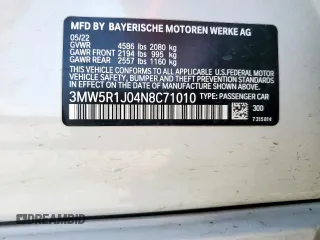 2022 BMW 3 Series 330i with VIN 3MW5R1J04N8C71010, listed as a Copart auction lot 49645655 with 0 mi miles and Salvage Title. Bid and sale history available at carsss.com. Image 12.