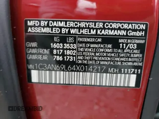 2004 Chrysler Crossfire z VIN 1C3AN69L64X014217, wystawiony jako Copart lot #82427704 z przebiegiem 85 328 mil mil oraz Szkody całkowita. Historia ofert i sprzedaży dostępna na DreamBid. Obrazek 12.