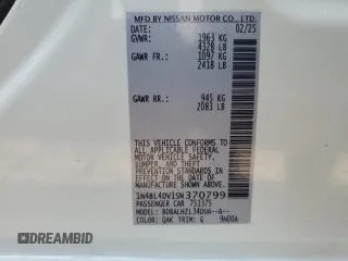 2025 Nissan Altima SV with VIN 1N4BL4DV1SN370799, listed as a Copart auction lot 53916015 with 1,134 mi miles and Salvage Title. Bid and sale history available at DreamBid. Image 12.