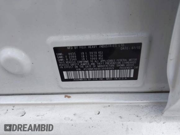 2014 Subaru Legacy with VIN 4S3BMCN66E3008069, listed as a IAAI auction lot 41034908 with 157,053 mi miles and . Bid and sale history available at DreamBid. Image 9.