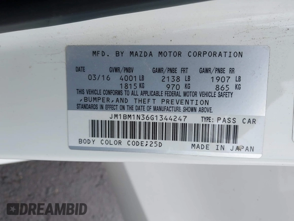 2016 Mazda 3 S Grand Touring z VIN JM1BM1N36G1344247, wystawiony jako IAAI lot #41382859 z przebiegiem 40 710 mil mil oraz . Historia ofert i sprzedaży dostępna na DreamBid. Obrazek 9.