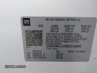 2021 GMC Acadia SLE z VIN 1GKKNKLA3MZ218806, wystawiony jako IAAI lot #41685932 z przebiegiem 82 021 mil mil oraz . Historia ofert i sprzedaży dostępna na DreamBid. Obrazek 9.
