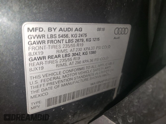 2018 Audi Q5 Premium Plus with VIN WA1BNAFY0J2234930, listed as a Copart auction lot 50654095 with 65,442 mi miles and Salvage Title. Bid and sale history available at carsss.com. Image 15.