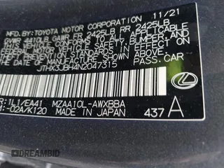 2022 Lexus UX 200 с VIN JTHX3JBH4N2047315, выставлен на аукционе IAAI как лот 41931534 с пробегом 118 188 миль миль и . История ставок и продаж доступна на DreamBid. Изображение 9.
