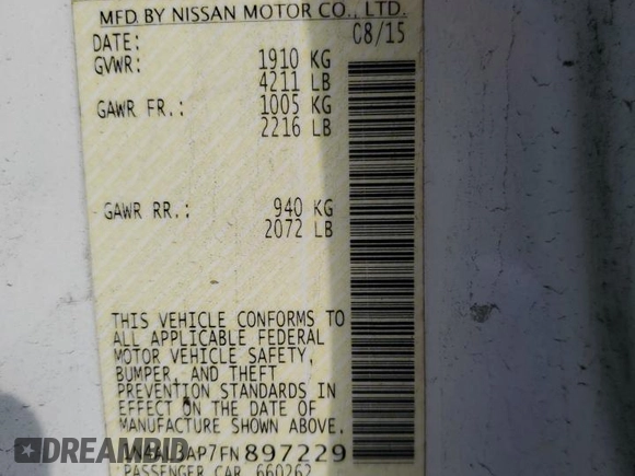 2015 Nissan Altima S with VIN 1N4AL3AP7FN897229, listed as a Copart auction lot 51921805 with 152,015 mi miles and Salvage Title. Bid and sale history available at DreamBid. Image 12.