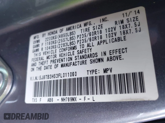 2015 Acura RDX Technology with VIN 5J8TB3H53FL011060, listed as a IAAI auction lot 42131753 with 85,873 mi miles and . Bid and sale history available at carsss.com. Image 9.