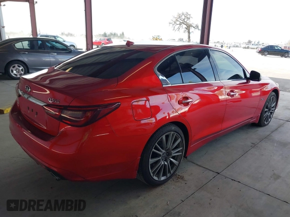 2018 Infiniti Q50 Red Sport 400 with VIN JN1FV7AR6JM481502, listed as a IAAI auction lot 41622523 with 74,097 mi miles and . Bid and sale history available at DreamBid. Image 4.