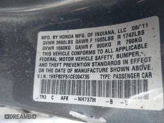 2012 Honda Civic Sdn LX with VIN 19XFB2F51CE004735, listed as a IAAI auction lot 41407179 with 1,000 mi miles. Bid and sale history available at carsss.com. Image 9.
