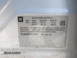 2013 Chevrolet Sonic LT with VIN 1G1JC6SGXD4218978, listed as a IAAI auction lot 42035596 with 138,924 mi miles. Bid and sale history available at carsss.com. Image 9.