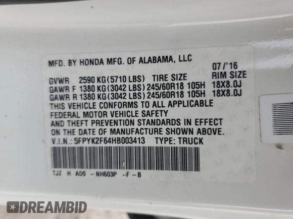 2017 Honda Ridgeline RTL-T с VIN 5FPYK2F64HB003413, выставлен на аукционе Copart как лот 51828525 с пробегом 76 762 миль миль и Чистый • Clean title. История ставок и продаж доступна на DreamBid. Изображение 12.
