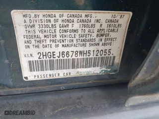 1998 Honda Civic LX with VIN 2HGEJ6678WH512055, listed as a IAAI auction lot 41944517 with 226,501 mi miles. Bid and sale history available at carsss.com. Image 9.