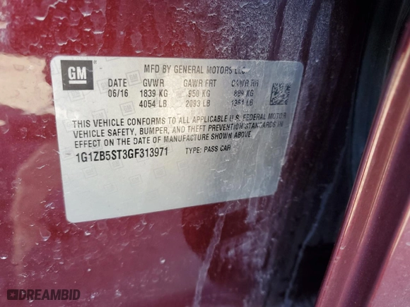 2016 Chevrolet Malibu LS with VIN 1G1ZB5ST3GF313971, listed as a Copart auction lot 47737505 with 99,747 mi miles and Salvage Title. Bid and sale history available at carsss.com. Image 12.