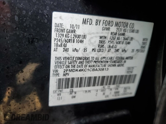 2012 Ford Edge Limited with VIN 2FMDK4KC1CBA30813, listed as a Copart auction lot 51826595 with 140,473 mi miles and Salvage Title. Bid and sale history available at carsss.com. Image 15.