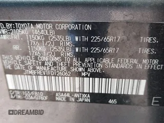 2015 Toyota RAV4 LE with VIN JTMBFREV1FD126062, listed as a IAAI auction lot 42095265 with 274,224 mi miles. Bid and sale history available at carsss.com. Image 9.