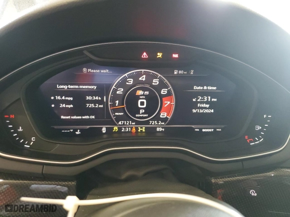 2019 Audi S5 Coupe Premium Plus with VIN WAUP4AF51KA082648, listed as a Copart auction lot 71134794 with 47,121 mi miles and Salvage Title. Bid and sale history available at carsss.com. Image 9.