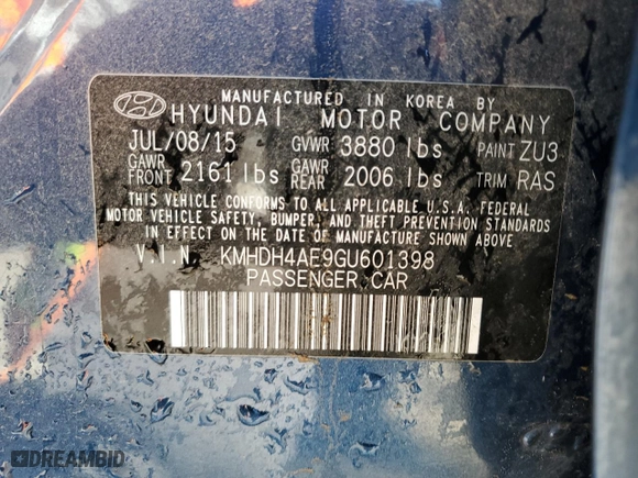 2016 Hyundai Elantra SE with VIN KMHDH4AE9GU601398, listed as a Copart auction lot 49423875 with 60,984 mi miles and Salvage Title. Bid and sale history available at carsss.com. Image 12.