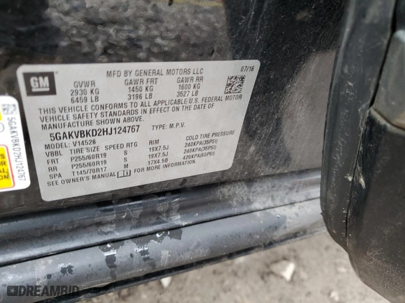 2017 Buick Enclave Leather with VIN 5GAKVBKD2HJ124767, listed as a Copart auction lot 47543205 with 168,360 mi miles and Salvage Title. Bid and sale history available at carsss.com. Image 13.