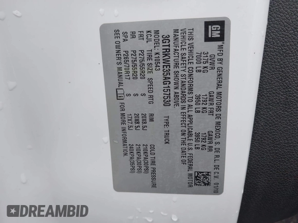 2010 GMC Sierra 1500 SLT z VIN 3GTRKWE35AG157530, wystawiony jako IAAI lot #42200182 z przebiegiem Nie podano mil oraz . Historia ofert i sprzedaży dostępna na DreamBid. Obrazek 9.
