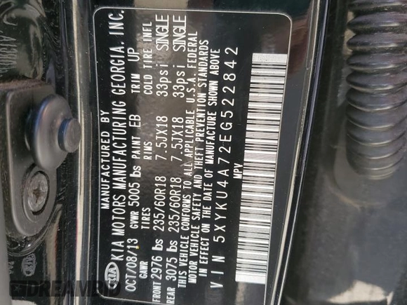 2014 Kia Sorento EX with VIN 5XYKU4A72EG522842, listed as a Copart auction lot 50580425 with 0 mi miles and Clean Title. Bid and sale history available at carsss.com. Image 13.