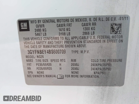 2011 Cadillac SRX Performance Collection with VIN 3GYFNBEY4BS600709, listed as a IAAI auction lot 40858453 with 148,769 mi miles. Bid and sale history available at carsss.com. Image 9.