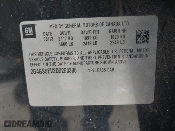2013 Buick Regal Turbo Premium 1 z VIN 2G4GS5EV2D9250308, wystawiony jako IAAI lot #41667017 z przebiegiem 68 243 mil mil oraz . Historia ofert i sprzedaży dostępna na DreamBid. Obrazek 9.