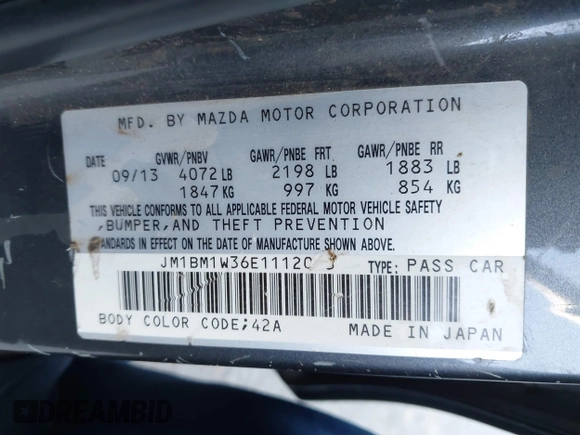 2014 Mazda 3 S Grand Touring with VIN JM1BM1W36E1112033, listed as a IAAI auction lot 41412655 with 115,050 mi miles and . Bid and sale history available at DreamBid. Image 9.