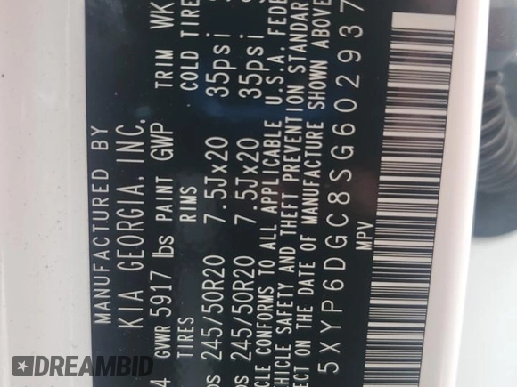 2025 Kia Telluride S z VIN 5XYP6DGC8SG602937, wystawiony jako Copart lot #57142385 z przebiegiem 4 297 mil mil oraz Szkoda całkowita • Salvage title. Historia ofert i sprzedaży dostępna na DreamBid. Obrazek 14.