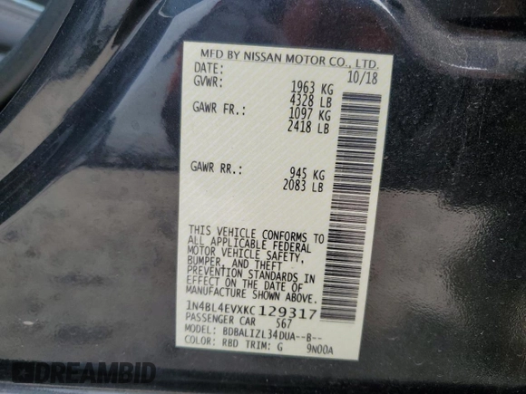 2019 Nissan Altima SL with VIN 1N4BL4EVXKC129317, listed as a Copart auction lot 55298455 with 116,862 mi miles and Clean Title. Bid and sale history available at DreamBid. Image 12.