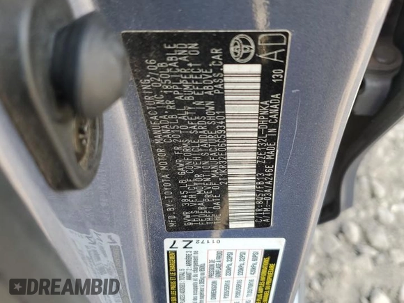 2006 Toyota Matrix STD z VIN 2T1KR32E06C593401, wystawiony jako Copart lot #65710215 z przebiegiem 234 522 mil mil oraz Nie do naprawy • Non repairable. Historia ofert i sprzedaży dostępna na DreamBid. Obrazek 12.