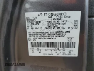 2012 Ford Escape XLT with VIN 1FMCU9DG6CKB43438, listed as a Copart auction lot 58499905 with 179,911 mi miles and Salvage title. Bid and sale history available at DreamBid. Image 13.