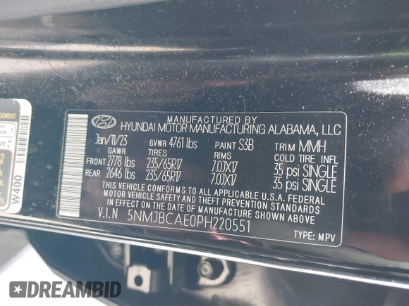 2023 Hyundai Tucson SEL with VIN 5NMJBCAE0PH220551, listed as a IAAI auction lot 41776552 with 46,002 mi miles. Bid and sale history available at carsss.com. Image 9.