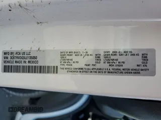 2020 Ram ProMaster Cargo with VIN 3C6TRVDG5LE135050, listed as a Copart auction lot 87301064 with 103,398 mi miles and Salvage Title. Bid and sale history available at carsss.com. Image 14.