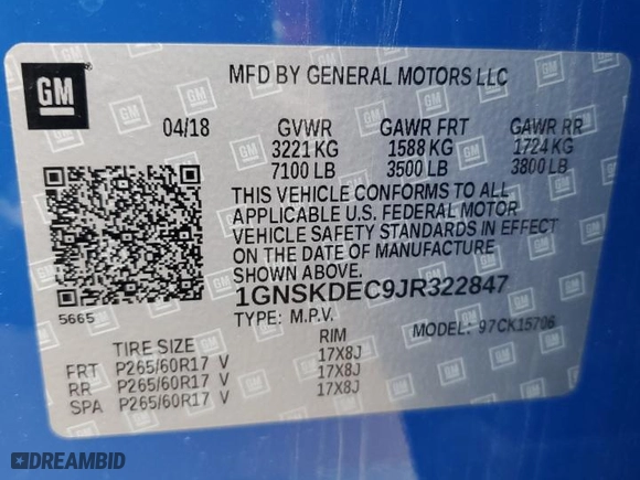 2018 Chevrolet Tahoe Commercial with VIN 1GNSKDEC9JR322847, listed as a Copart auction lot 47268995 with 96,496 mi miles and Clean Title. Bid and sale history available at carsss.com. Image 13.