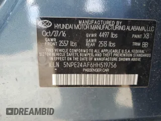 2017 Hyundai Sonata 2.4L with VIN 5NPE24AF6HH519756, listed as a Copart auction lot 43437625 with 98,397 mi miles and Salvage Title. Bid and sale history available at carsss.com. Image 14.
