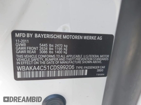 2012 BMW 7 Series 740i with VIN WBAKA4C51CDS99206, listed as a IAAI auction lot 42555719 with 104,303 mi miles and . Bid and sale history available at DreamBid. Image 9.