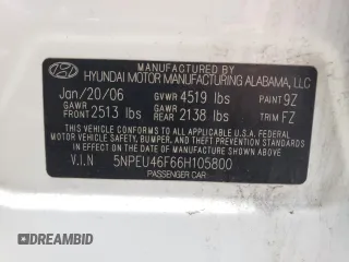 2006 Hyundai Sonata GLS with VIN 5NPEU46F66H105800, listed as a Copart auction lot 42696035 with 211,830 mi miles and Salvage Title. Bid and sale history available at DreamBid. Image 13.