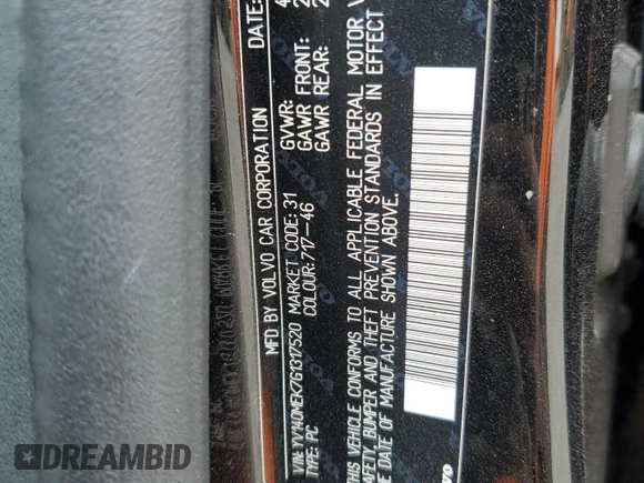 2016 Volvo V60 T5 Drive-E Premier with VIN YV140MEK7G1317520, listed as a Copart auction lot 75493744 with 102,979 mi miles and Salvage Title. Bid and sale history available at carsss.com. Image 12.
