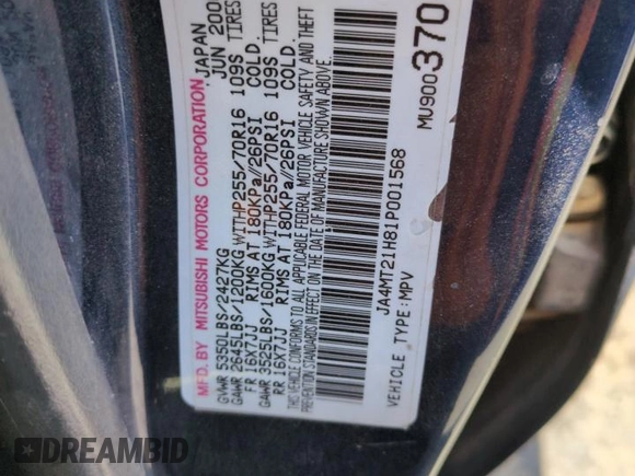 2001 Mitsubishi Montero ES z VIN JA4MT21H81P001568, wystawiony jako Copart lot #57666105 z przebiegiem 203 228 mil mil oraz Szkoda całkowita • Salvage title. Historia ofert i sprzedaży dostępna na DreamBid. Obrazek 12.