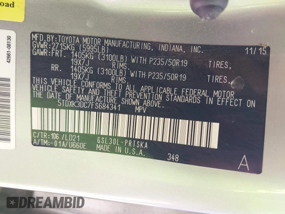 2015 Toyota Sienna SE with VIN 5TDXK3DC7FS684341, listed as a IAAI auction lot 41959077 with 154,377 mi miles and . Bid and sale history available at DreamBid. Image 9.
