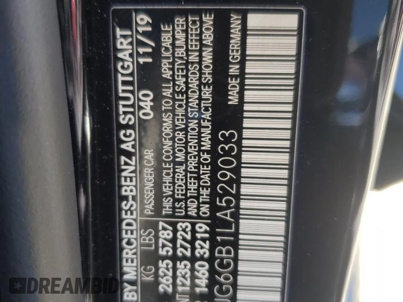 2020 Mercedes-Benz S with VIN W1KUG6GB1LA529033, listed as a Copart auction lot 41689754 with 21,612 mi miles and . Bid and sale history available at DreamBid. Image 12.