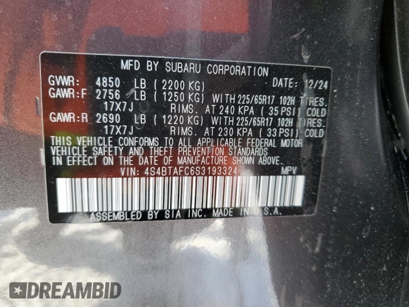 2025 Subaru Outback Premium z VIN 4S4BTAFC6S3193324, wystawiony jako Copart lot #45035655 z przebiegiem 1 107 mil mil oraz Szkoda całkowita • Salvage title. Historia ofert i sprzedaży dostępna na DreamBid. Obrazek 14.