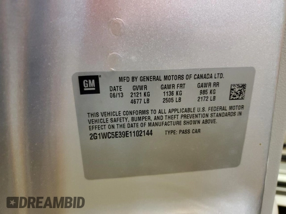 2014 Chevrolet Impala LTZ with VIN 2G1WC5E39E1102144, listed as a Copart auction lot 54918015 with 191,060 mi miles and Non repairable. Bid and sale history available at DreamBid. Image 12.