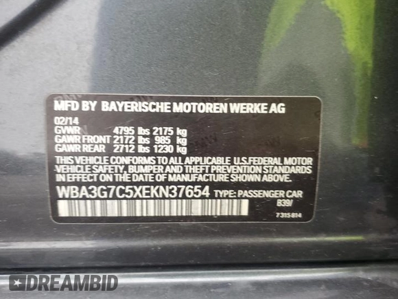 2014 BMW 3 Series 328i xDrive with VIN WBA3G7C5XEKN37654, listed as a Copart auction lot 86345984 with 115,450 mi miles and Salvage Title. Bid and sale history available at carsss.com. Image 12.