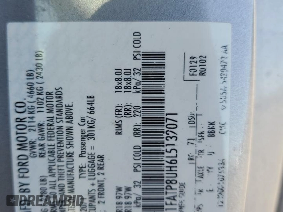 2020 Ford Mustang EcoBoost with VIN 1FATP8UH6L5132071, listed as a Copart auction lot 52403885 with 103,333 mi miles and Non Repairable. Bid and sale history available at carsss.com. Image 13.