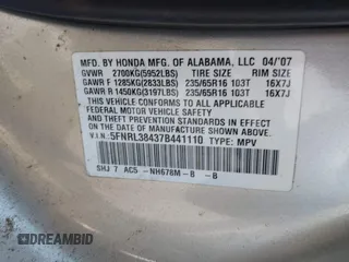2007 Honda Odyssey EX с VIN 5FNRL38437B441110, выставлен на аукционе IAAI как лот 41930485 с пробегом 229 617 миль миль и . История ставок и продаж доступна на DreamBid. Изображение 9.