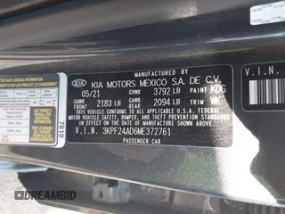 2021 Kia Forte LXS с VIN 3KPF24AD6ME372761, выставлен на аукционе IAAI как лот 42135790 с пробегом 62 310 миль миль и . История ставок и продаж доступна на DreamBid. Изображение 9.