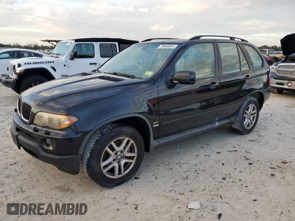 2005 BMW X5 3.0i with VIN 5UXFA13535LB09774, listed as a Copart auction lot 73848924 with 0 mi miles and Salvage Title. Bid and sale history available at carsss.com. Image 1.